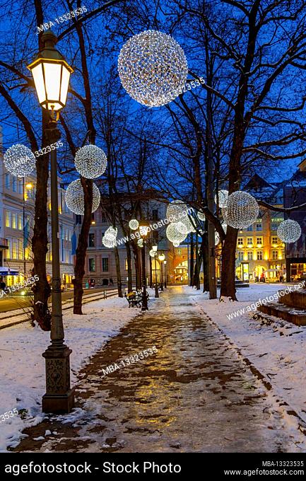 Christmas lights at Promenadeplatz in Munich, Upper Bavaria, Bavaria, Germany, Europe