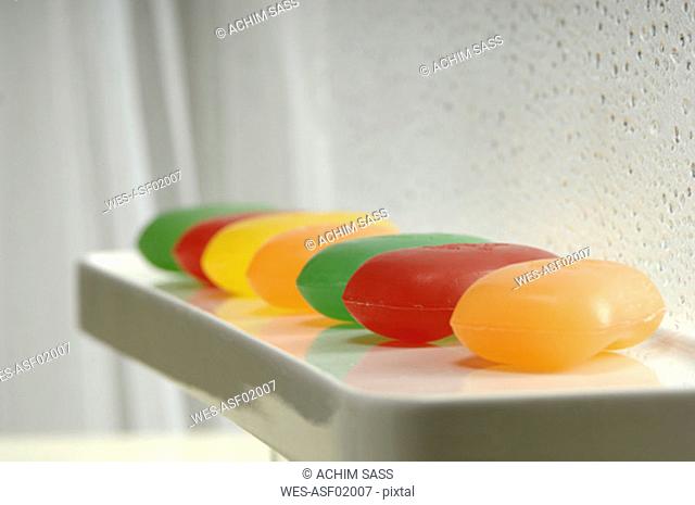 Colourful soaps in row