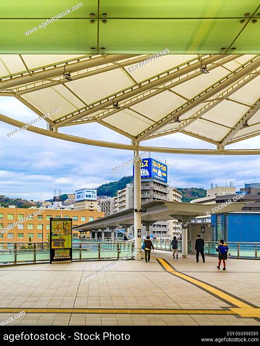 HIROSHIMA, JAPAN, JANUARY - 2019 - Exterior urban scene at Hiroshima train station, japan