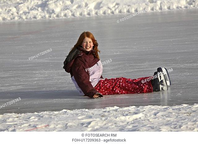 ice, taking, skating, outdoor, fall, girl