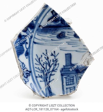 Fragment of Chinese porcelain dish with Dutch decor, plate dish bowl tableware holder soil find ceramic porcelain, hand-turned ornamented glazed baked Bottom...
