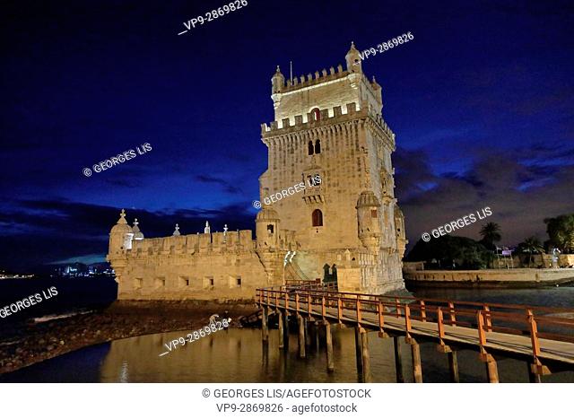 ancient tower night Belem Tower Torre de Belém
