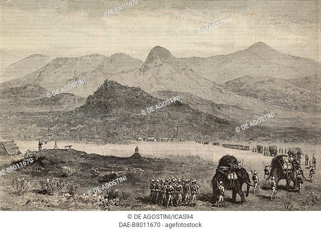 View of the Chin Hills from Kolymyo, India, The Chin-Lushai Expedition, engraving from The Illustrated London News, volume 96, No 2655, March 8, 1890