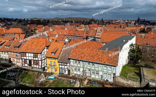 Germany, Saxony-Anhalt, Quedlinburg, half-timbered houses in the historic old town, World Heritage City of Quedlinburg