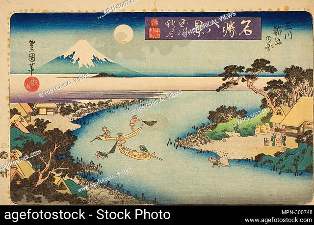 Author: Utagawa Toyoshige (Toyokuni II). Autumn Moon of the Jewel River, View of Fishermen Catching Sweetfish (Tamagawa shugetsu, Tamagawa ayukumi no zu)