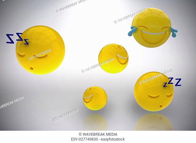 Composite image of three dimensional image of various emoticons 3d