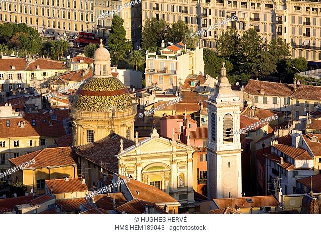 France, Alpes Maritimes, Nice, Sainte Reparate Cathedral and Old Town roofs