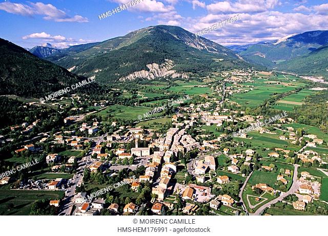 France, Alpes de Haute Provence, Verdon Regional Natural Park, Saint Andre les Alpes aerial view