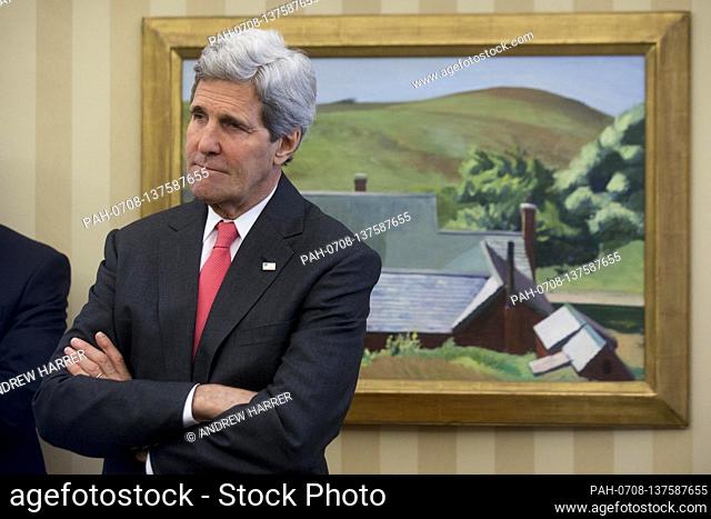 United States Secretary of State John Kerry attends a bilateral meeting between U.S. President Barack Obama, and President Jose Mujica Cordano of Uruguay