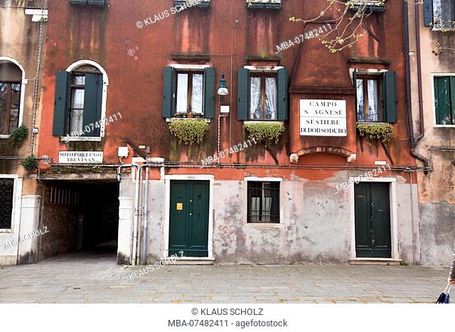 old facade at Campo Sant'Agnese in Venice