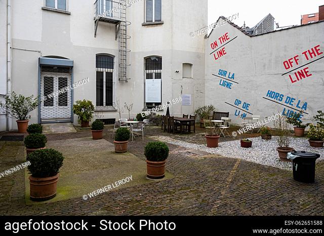 Brussels Old Town, Belgium - March 12, 2023 - Inner court with decorations of the Jewish museum of Belgium