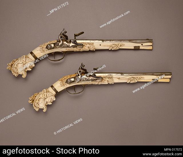 Pair of Flintlock Pistols - 1660/70 - Dutch, Maastricht. steel, silver, ivory, ebony, leather, and flint. 1655 - 1670