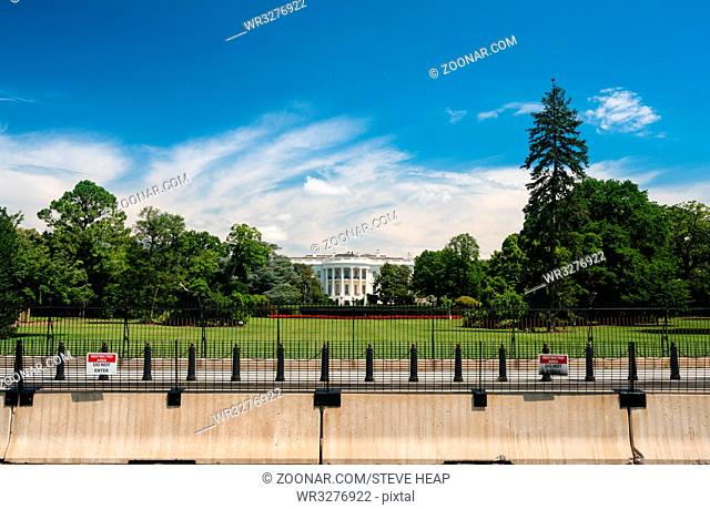 South Lawn view of White House seen through railings Washington DC as the security perimeter is expanded to deter fence climbers