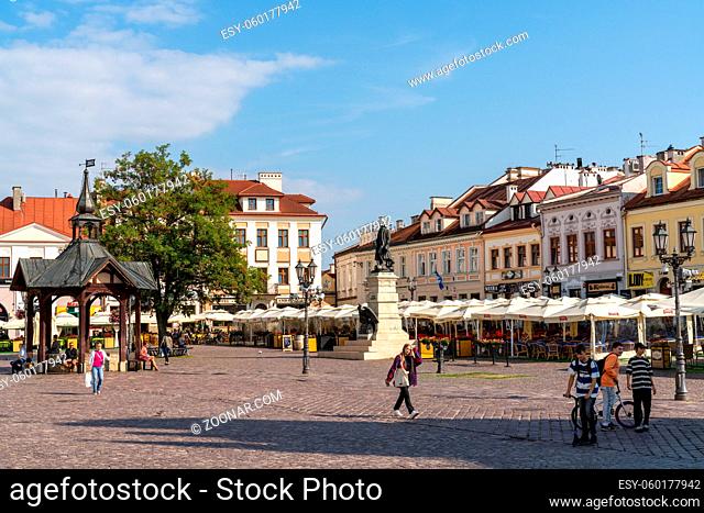 Rzeszow, Poland - 14 September, 2021: view of the market square in the historic old town city center of Rzeszow