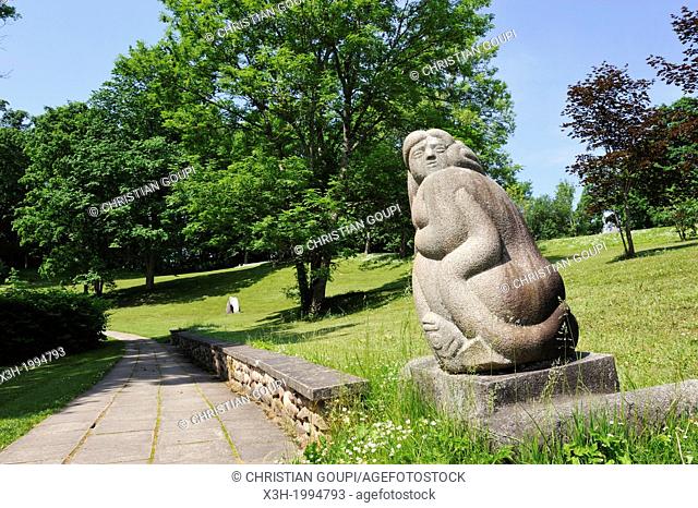 stone sculpture by Indulis Ranka in the Folk Song park, Turaida Museum Reserve, Sigulda, Gauja National Park, Vidzeme Region, Latvia, Baltic region