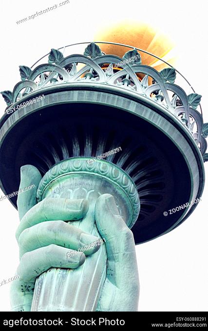 The Statue of Liberty is a colossal neoclassical sculpture on Liberty Island in New York City
