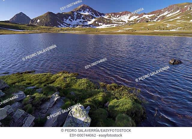 Mountain lake, called Iobnes de Anayet, in the Pyrenees mountains, Canal Roya valley, Huesca, Aragon, Spain