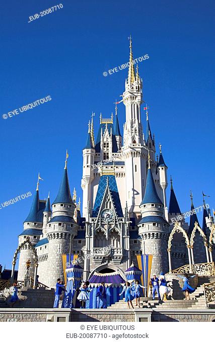 Walt Disney World Resort. Performers on stage in front of Cinderella’s Castle in the Magic Kingdom