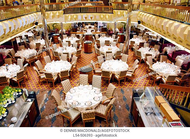 Dining room with prepared tables aboard the Cruise Ship Carnival Fantasy