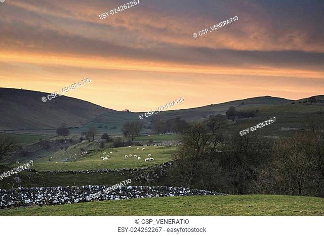 Stunning landscape of Chrome Hill and Parkhouse Hill in Peak District in UK