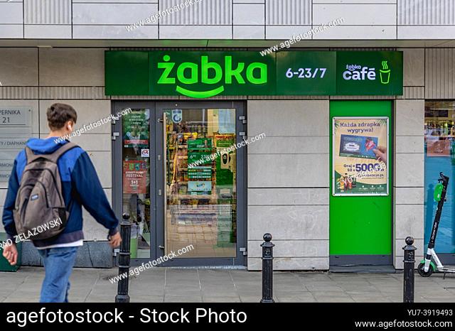 Exterior of Zabka convenience store in Warsaw, capital of Poland