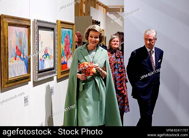 Reina Mathilde de Bélgica y el rey Felipe - Filipo de Bélgica representado durante una visita real a la exposición 'Rose, Rose, Rose a mes yeux
