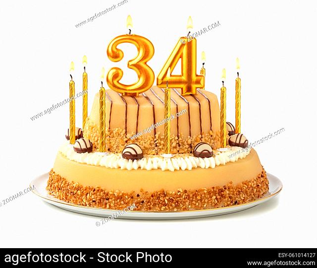 Festive cake with golden candles - Number 34