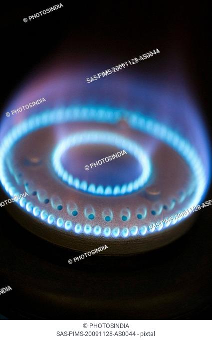 Close-up of flames on a gas stove