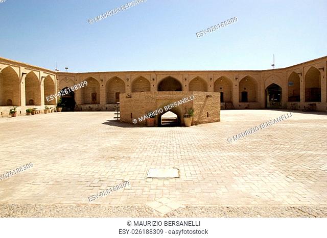 Historic caravanserai at Meybod, Iran. A caravanserai was a roadside inn where travelers could rest and recover from the day journay