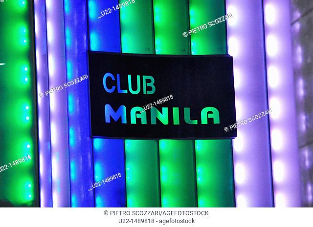 Busan (South Korea): sign of the Club Manila, a go-go bar with Philippines prostitutes in Chinatown