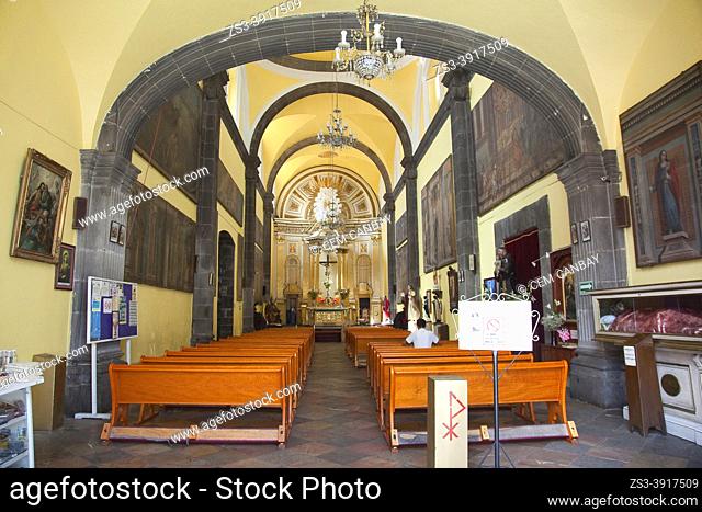 View to the interior of the Iglesia De San Pedro Church at the historic center, Puebla, Puebla State, Mexico, Central America