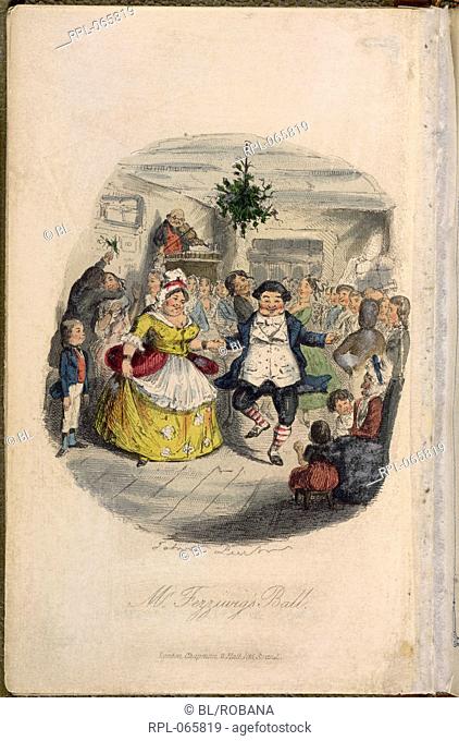 Mr Fezziwig's Ball, Mr Fezziwig's Ball.Colour illustration from 'A Christmas Carol in prose. Being a Ghost-story of Christmas', by Charles Dickens