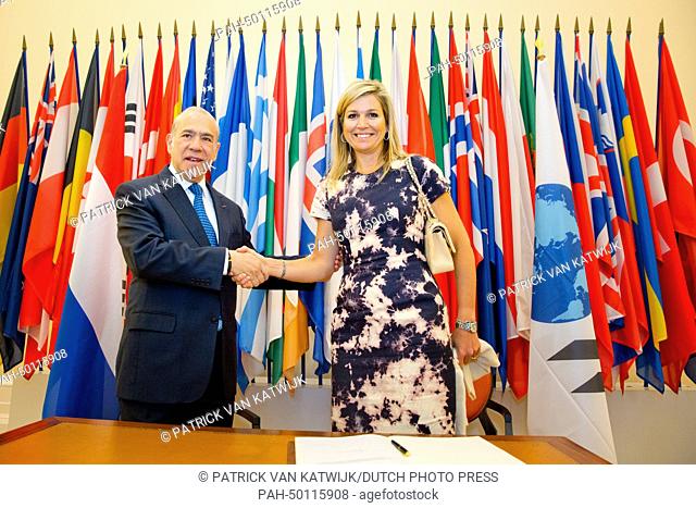 Queen Maxima of The Netherlands and OECD Secretary-General Angel Gurria attend the launch of the first OECD PISA report on financial literacy at the OECD...