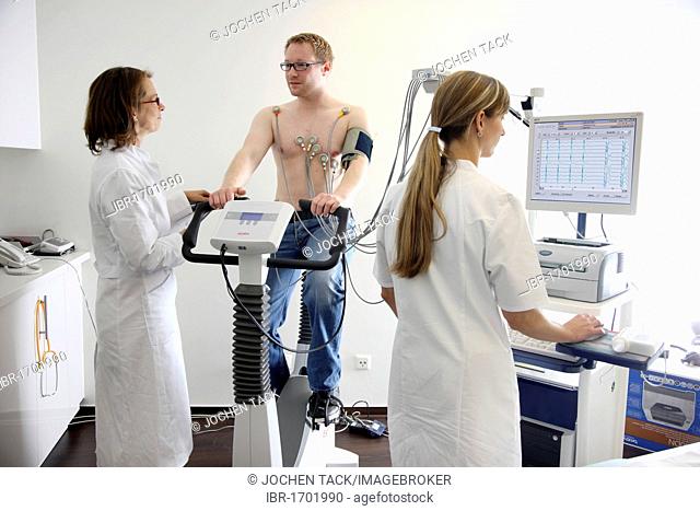 Medical practice, stress ECG, test to measure the cardiac function of a patient on a cardio machine