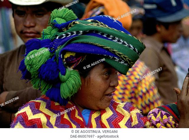 Woman wearing a woollen hat at the Quetzaltenango market, Sierra Madre, Guatemala