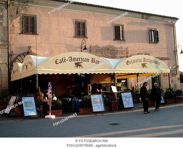 Italy, Lazio, Tarquinia, Europe, Outdoor restaurant in the medieval centre of Tarquinia