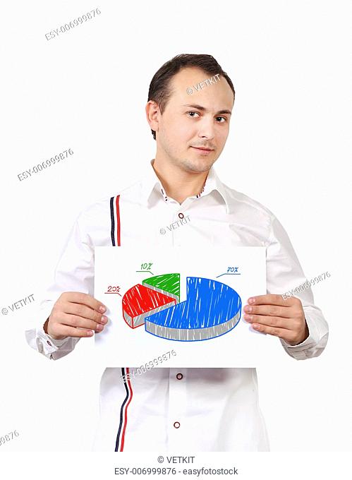 businessman holding poster with chart of growth