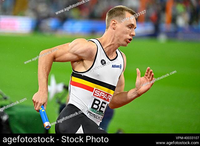 Belgian athlete Julien Watrin in action during the men 4x400m relay, at and the final of the men's 4x400m relay race at the European Championships athletics