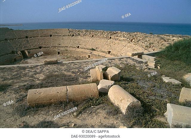 Libya - Tripolitania. Leptis Magna Archaeological Site (UNESCO World Heritage List, 1982). Extramural excavated amphitheatre