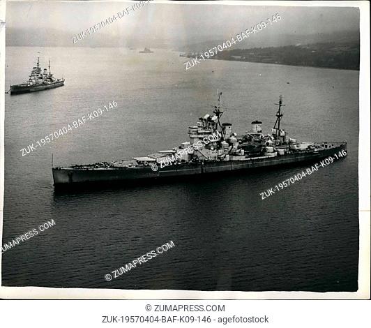 Apr. 04, 1957 - Big ships of the Royal Navy for breakers yard biggest change ever in Military Policy. Many big ships of the Royal Navy including H.M
