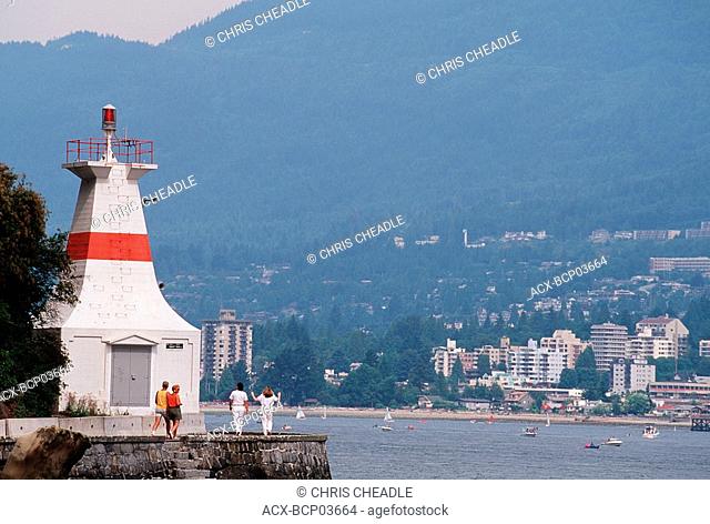 Stanley Park seawall with lighthouse, Vancouver, British Columbia, Canada