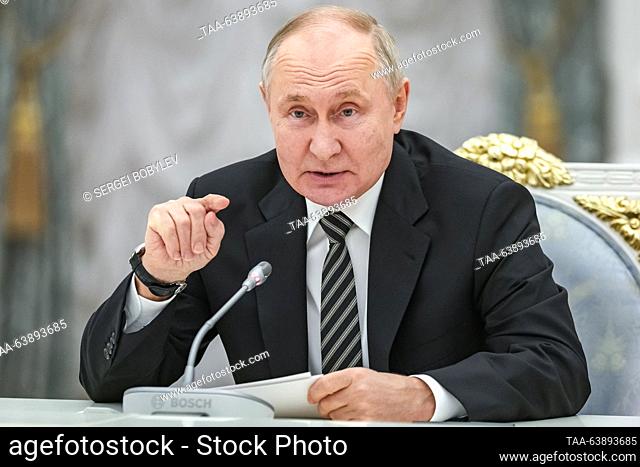 RUSSIA, MOSCOW - OCTOBER 25, 2023: Russia's President Vladimir Putin holds a meeting with heads of the main religious denominations of Russia in the Catherine...
