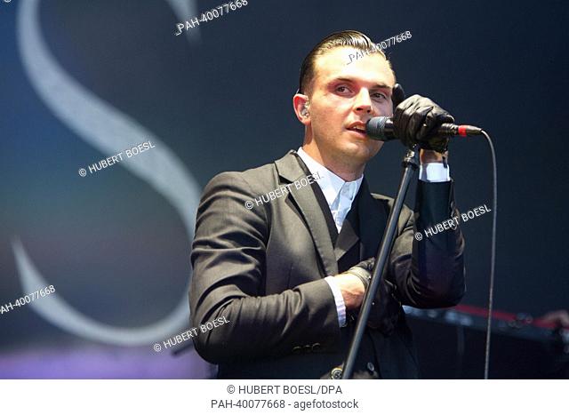 Singer Theo Hutchcraft of UK band Hurts performs on the first day of annual rock festival Rock im Park in Nuremberg, Germany, on 07 June, 2013