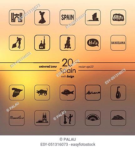 Spain modern icons for mobile interface on blurred background