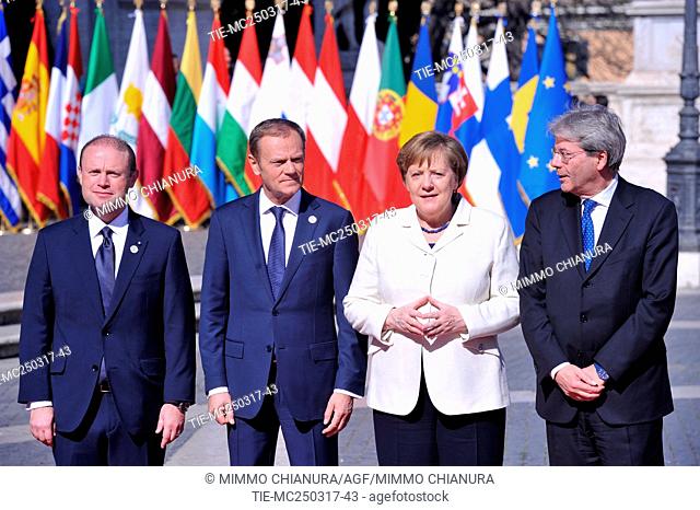 Joseph Muscat, President of the European Council Donald Tusk, German Chancellor Angela Merkel, italian Premier Paolo Gentiloni