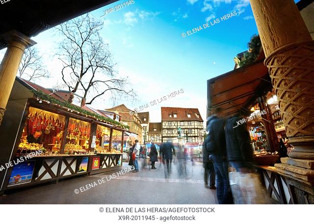 Christmas market at the city center. Colmar. Wine route. Haut-Rhin. Alsace. France