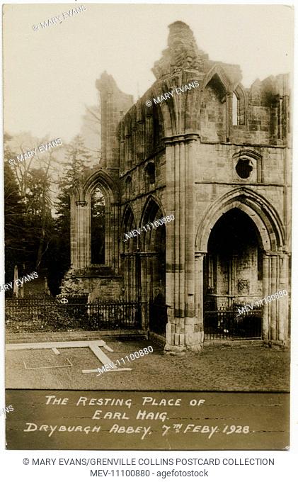 The resting place of Douglas Haig, 1st Earl Haig (1861-1928) at Dryburgh Abbey, Scottish Borders - taken on the day of burial on 7th February 1928