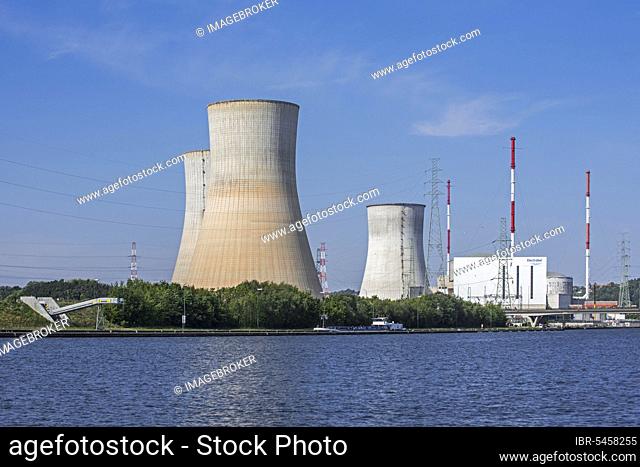 Cooling towers of the Tihange nuclear power plant along the Meuse near Huy, Hoei, Liège, Luik, Belgium, Europe