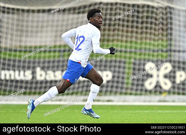 Yvan IKIA DIMI (12) of France pictured during a friendly soccer game between the national under 20 teams of Belgium and France on Tuesday 21 November 2023 in...