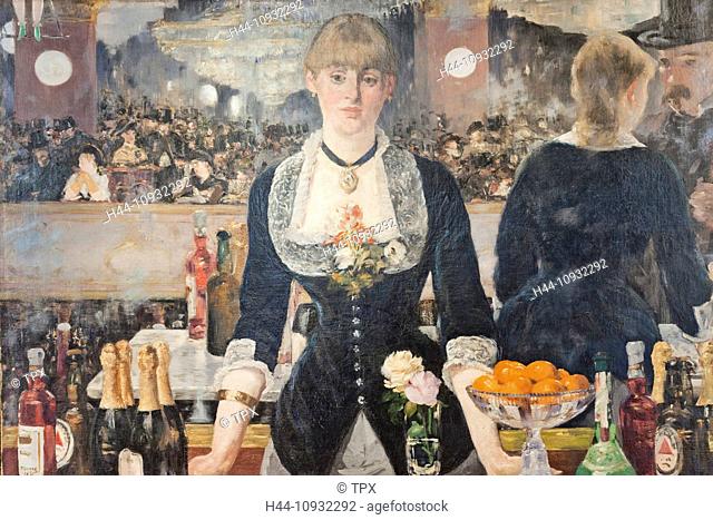 England, London, Aldwych, Somerset House, Courtauld Gallery and Museum, Oil on Canvas Painting titled, A Bar at the Folies-Bergere, by Edouard Manet dated 1832